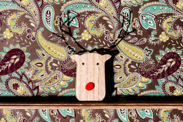 Wall Mural - funny wooden reindeer head.