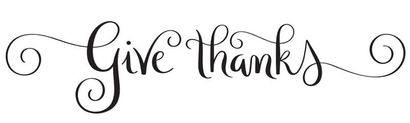 Sticker - GIVE THANKS black vector brush calligraphy with spirals