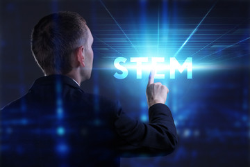business, technology, internet and network concept. young businessman working on a virtual screen of