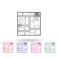 Poster - Cursor and pin building on the map multi color icon. Simple thin line, outline vector of navigation icons for ui and ux, website or mobile application
