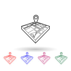 Poster - Cursor and pin on 3d map multi color icon. Simple thin line, outline vector of navigation icons for ui and ux, website or mobile application