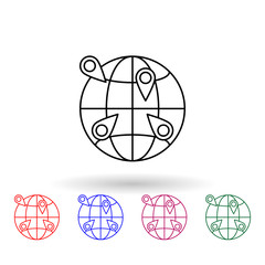 Poster - Pins on the globe multi color icon. Simple thin line, outline vector of navigation icons for ui and ux, website or mobile application