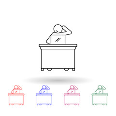 Poster - Worker thinking multi color icon. Simple thin line, outline vector of people in the work icons for ui and ux, website or mobile application