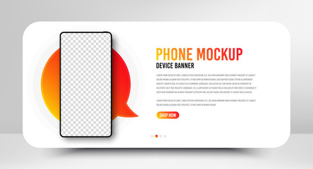 Phone mockup banner. Smartphone with blank screen. Template for web presentation. UI interface design with phone. Vector design