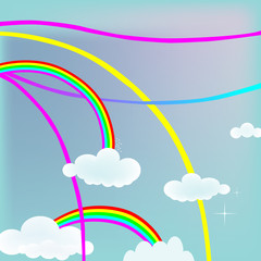 Wall Mural - beautiful blue background with a rainbow and magic clouds in the sky vector