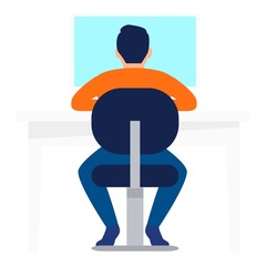 Poster - Man at computer icon. Flat illustration of man at computer vector icon for web design