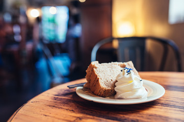 chiffon cake with cream and cafe