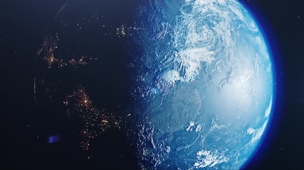 beautiful sunrise world skyline. planet earth from space. planet earth rotating animation. 4k .