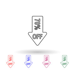 Poster - Down arrow discounts 70 multi color icon. Simple thin line, outline vector of sale icons for ui and ux, website or mobile application