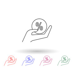 Poster - Hand with a percent ball multi color icon. Simple thin line, outline vector of sale icons for ui and ux, website or mobile application