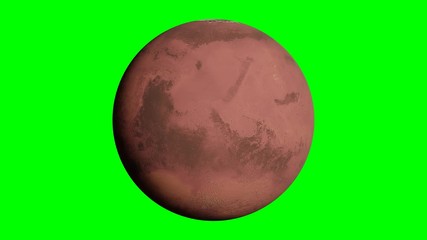 Wall Mural - planet Mars rotating, solar system object in outer space isolated on green screen background, 4k loop