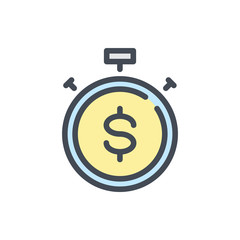 Poster - stopwatch with dollar color line icon. time is money vector outline colorful sign.