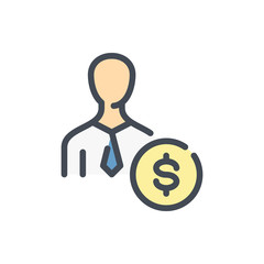 Poster - Salary color line icon. Business person with dollar coin vector outline colorful sign.