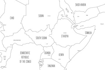 Wall Mural - Map of Eastern Africa. Handdrawn doodle style. Vector illustration