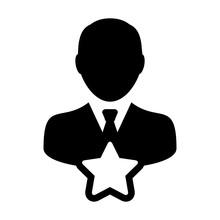Star Icon Vector Male User Person Profile Avatar Symbol For Rating In A Glyph Pictogram Illustration