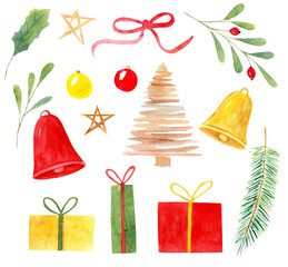 Wall Mural - Christmas holiday attributes hand drawn illustrations set