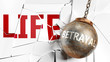 Betrayal and life - pictured as a word Betrayal and a wreck ball to symbolize that Betrayal can have bad effect and can destroy life, 3d illustration