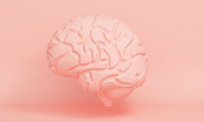 Poster - Abstract pink background with low poly human brain. Side view. 3d rendering