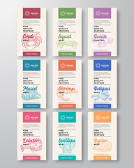 Wall Mural - fine quality seafood labels set. abstract vector product design. modern typography and hand drawn cr