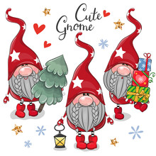 Christmas Cute Cartoon Gnomes On A White Background