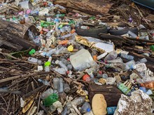 Close Up View Of Pile Of Plastic Waste After Floods