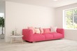 © AntonSh - Stylish room in white color with pink sofa. Scandinavian interior design. 3D illustration