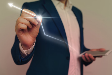 Poster - male human wear formal work suit presenting presentation using smart device