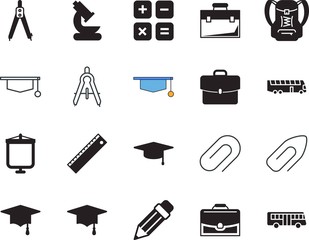 school vector icon set such as: luggage, website, measurement, information, creative, back, calculate, calculator, building, length, backpack, plan, microscope, learn, schoolbag, rucksack, laboratory