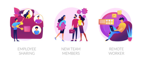 Poster - modern business icons set. corporate communication, workers recruitment, distance job, employee shar