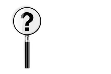 Fototapete - FAQ Concept. Magnifying Glass with Question Mark. 3d Rendering