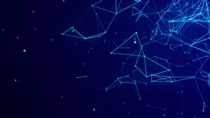 Aufkleber - Abstract digital blue background. Plexus effect. Network connection structure. 3D rendering.