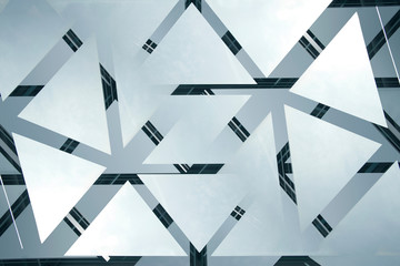 Poster - Modern architecture fragment of glass ceiling, roof or wall with frames of transparent panels. Structural glazing with reflections. Abstract geometric background with polygonal pattern.