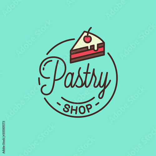 Fotomural Pastry shop logo. Round linear of cake dessert