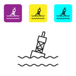 Black line Floating buoy on the sea icon isolated on white background. Set icons colorful square buttons. Vector Illustration