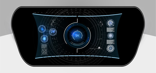 Poster - Futuristic Technology HUD Screen. Tactical View Sci-Fi VR Dislpay. HUD UI. Futuristic VR Head-up Display Design. Vitrual Reality Technology Screen.