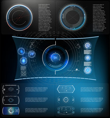 Poster - Futuristic Technology HUD Screen. Tactical View Sci-Fi VR Dislpay. HUD UI. Futuristic VR Head-up Display Design. Vitrual Reality Technology Screen.