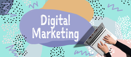 Poster - Digital marketing with person using a laptop computer