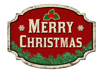 Wall Mural - Merry Christmas vintage rusty metal sign