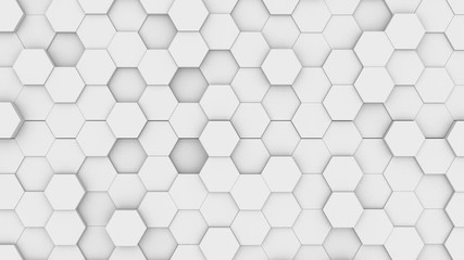 Poster - Abstract white background of moving hexagons. Monochrome futuristic pattern in white, gray and black colors. Looped animation. 3d rendering.