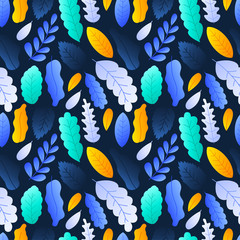 Poster - Colorful Leaves Seamless Pattern Background stock vector illustration on dark background