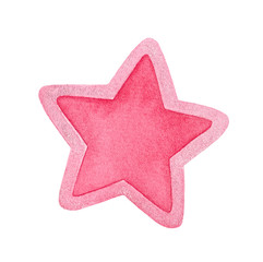 decorative bright pink water color star shape with border decorated with tiny silver glitter. handdr