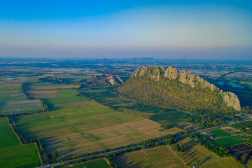 Aerial landscape in Nakhon Sawan, Thailand. Khao Nor, Khao Kaew landmarks, famous tourist attractions of Nakhon Sawan Province Thailand