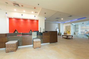 Interior of a luxury hotel spa center, reception area