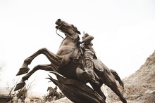 Low Angle Shot Of A Soldier Riding A Horse Statue In Zacatecas Mexico