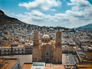 Sticker - Aerial shot of the cathedral in Zacatecas Mexico under a blue cloudy sky