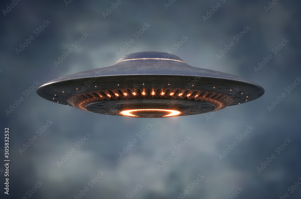 Alien UFO - Unidentified Flying Object - Clipping Path Included - obrazy, fototapety, plakaty 
