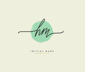 Wall Mural - H M HM Beauty vector initial logo, handwriting logo of initial signature, wedding, fashion, jewerly, boutique, floral and botanical with creative template for any company or business.