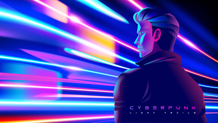 Poster - Cyberpunk Light Trails Effect in Vector