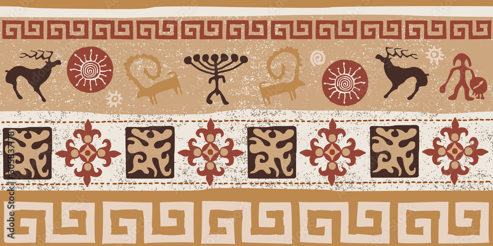 Seamless pattern on the theme of the Siberian shamanism. Ethnic ...