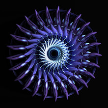 3d Render Of Abstract Cemetery Fractal Flower With Leafs Like Blades In Purple Gradient On Black Background